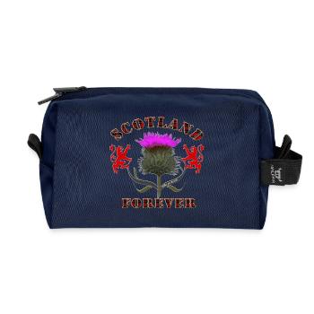 scotland forever thistle_red tartan - Recycled Toiletry Zip Bag - navy - Front