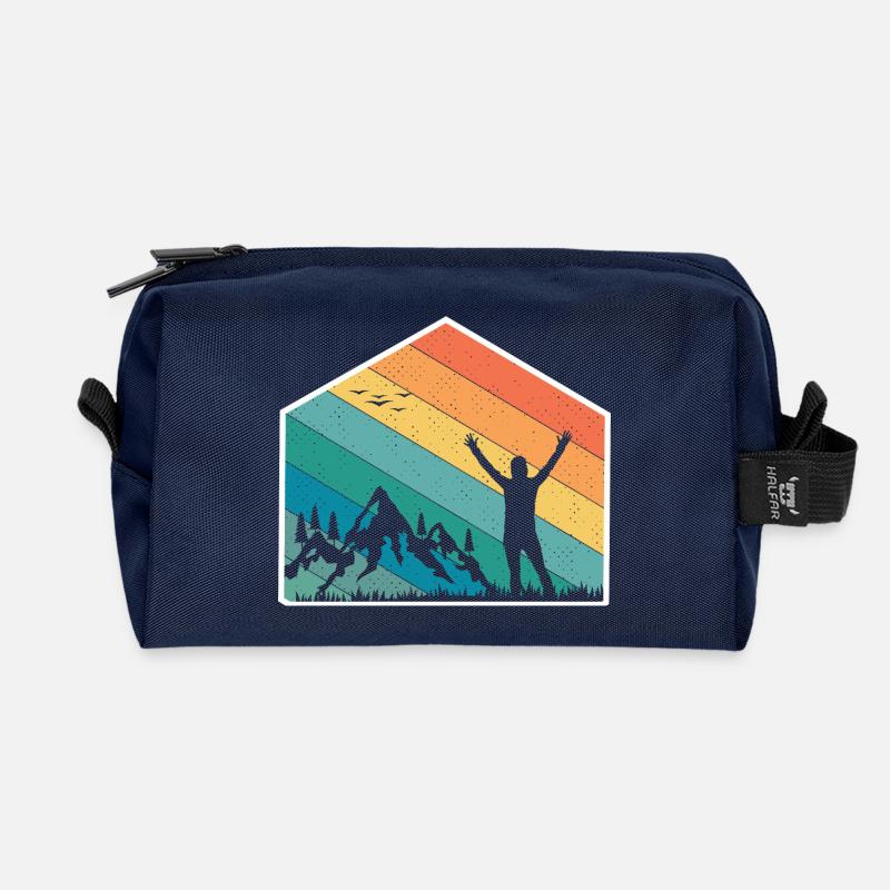Mountains Silhouette Rainbow - Recycled Toiletry Zip Bag - navy