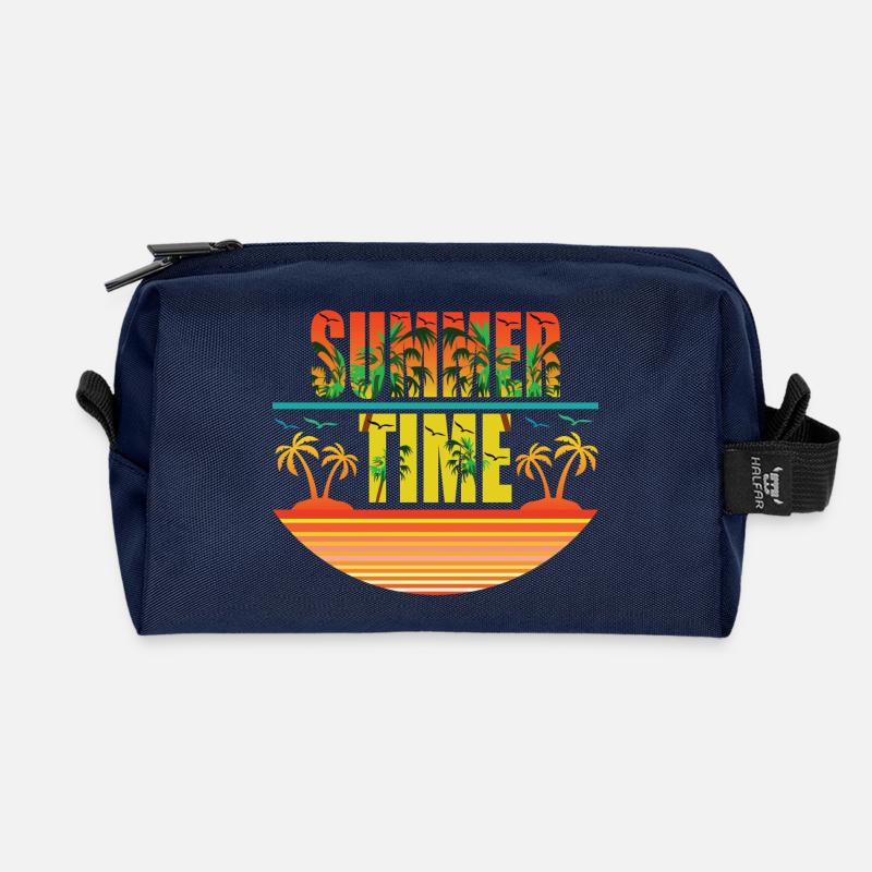 Summer Time Palmeninseln und Möwen - Recycelte Kulturtasche - Navy