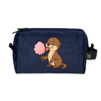 Cute otter with cotton candy - Recycled Toiletry Zip Bag - navy - Front