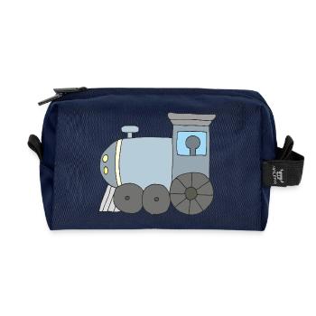 Childish steam locomotive design in pastel colors - Recycled Toiletry Zip Bag - navy - Front