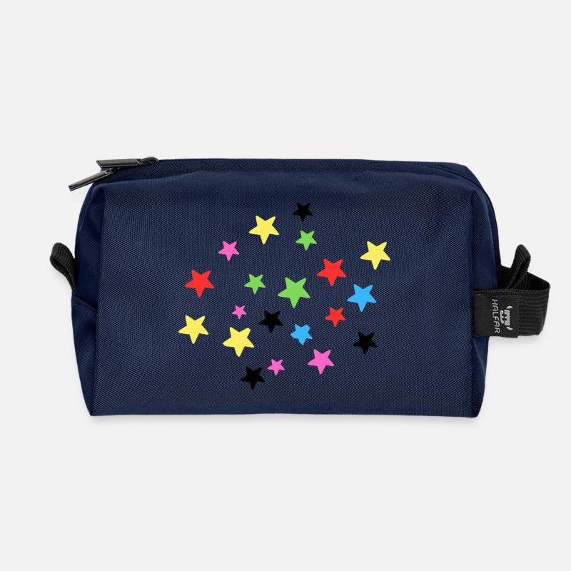 Bunte Sternenexplosion auf Stoff - Recycelte Kulturtasche - Navy