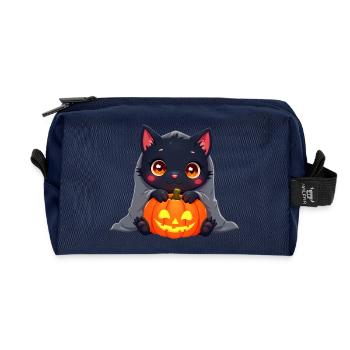 Halloween Cat with Halloween Pumpkin - Recycelte Kulturtasche - Navy - Vorne
