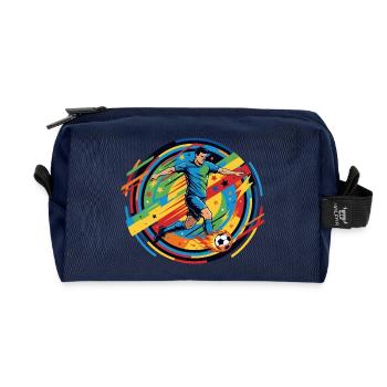 Fußballheld schießt Feuerball Fussball Ball Motiv - Recycelte Kulturtasche - Navy - Vorne