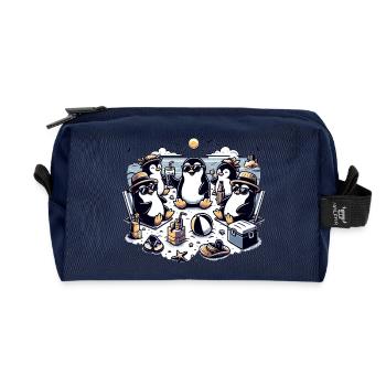 Beach penguins celebration in the sunshine - Recycled Toiletry Zip Bag - navy - Front