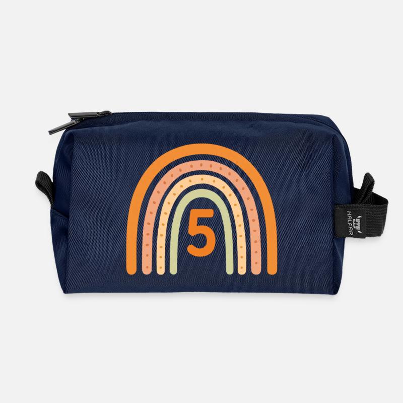 5th Birthday Rainbow - Recycled Toiletry Zip Bag - navy