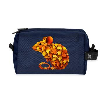 Süße Maus aus Herbst Blättern bunt - Recycelte Kulturtasche - Navy - Vorne