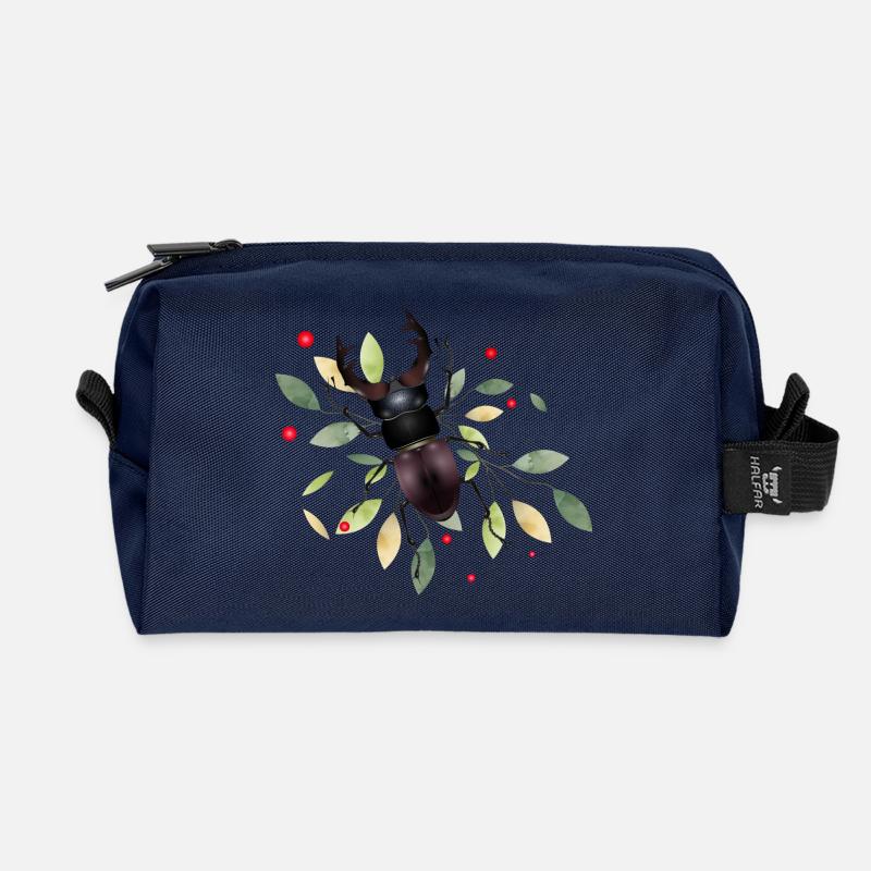 prächtiger dunkler Hirschkäfer mit grünen Blätter - Recycelte Kulturtasche - Navy