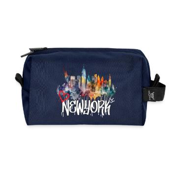 New York Skyline Graffiti Lettering - Recycled Toiletry Zip Bag - navy - Front
