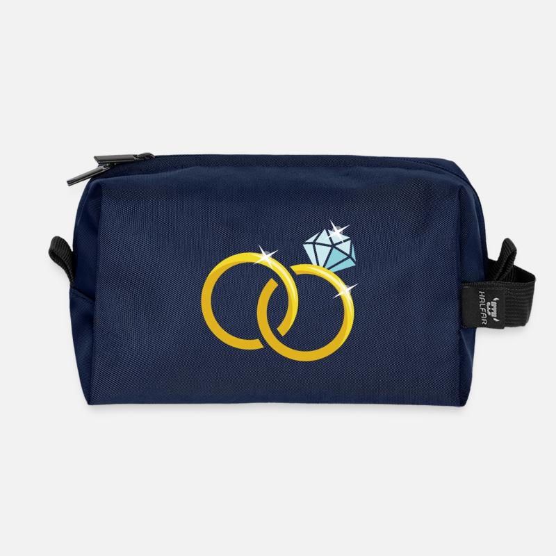Goldene Eheringe mit Diamant - Recycelte Kulturtasche - Navy