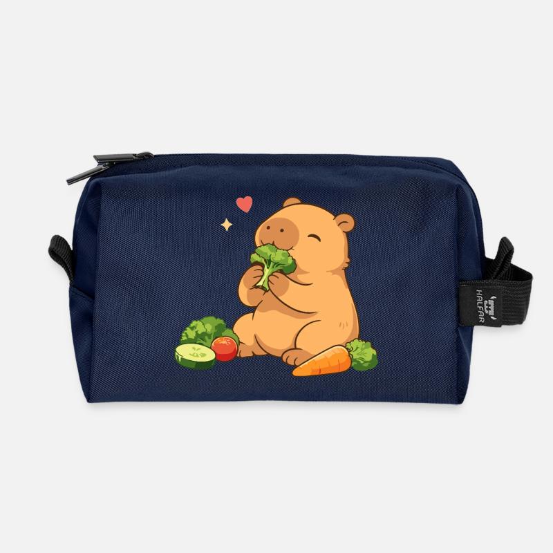 Capybara liebt Gemüse – entspannt & niedlich - Recycelte Kulturtasche - Navy