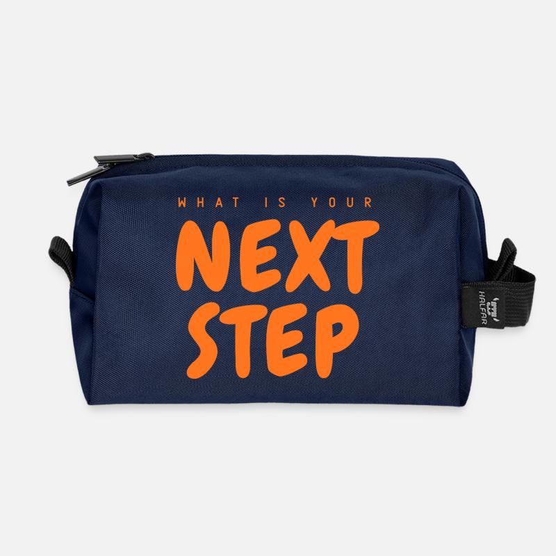 Nächster Schritt Orange Schrift, Next Step - Recycelte Kulturtasche - Navy