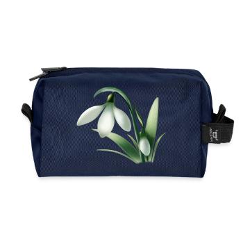 Winter Anemone – White Flower Graphic - Recycled Toiletry Zip Bag - navy - Front
