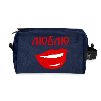 Lips with reverse text design - Recycled Toiletry Zip Bag - navy - Front