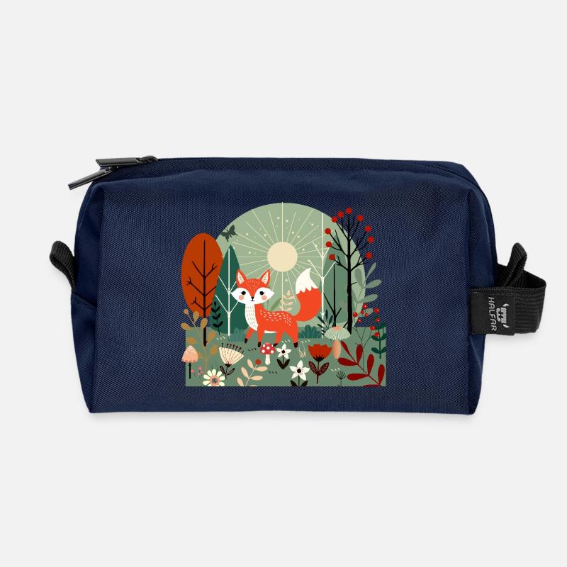 Fröhlicher Fuchs im sonnigen Wald - Recycelte Kulturtasche - Navy