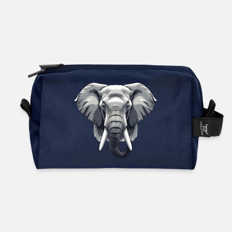Elephant Head Grayscale Vector - Recycled Toiletry Zip Bag - navy