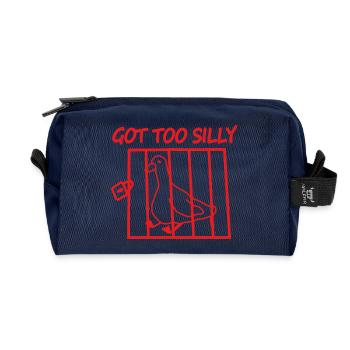 Red Bird in a Cage – Got Too Silly - Recycled Toiletry Zip Bag - navy - Front