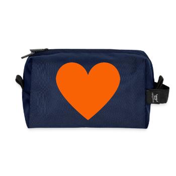 Orange heart neon retro style - Recycled Toiletry Zip Bag - navy - Front
