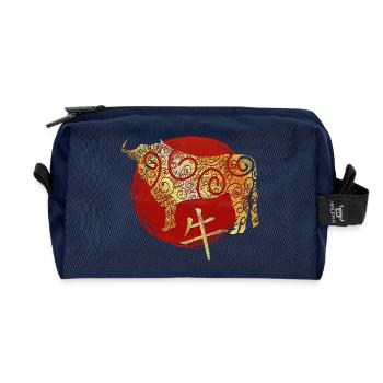 Ox Chinese Zodiac Horoscope - Recycled Toiletry Zip Bag - navy - Front