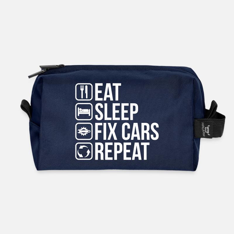 Eat Sleep Fix Cars Repeat - Recycelte Kulturtasche - Navy