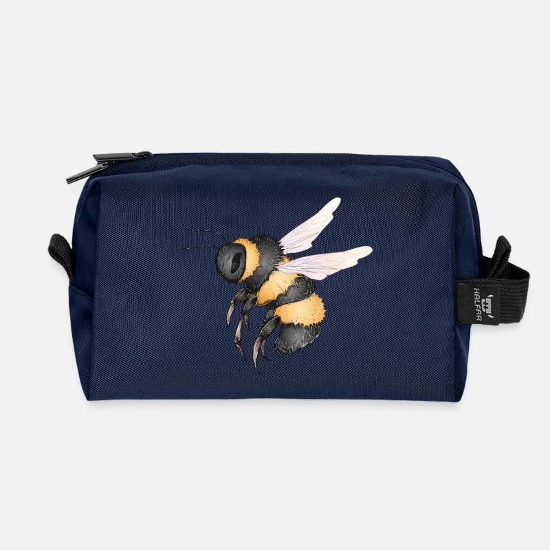 detaillierte Zeichnung einer fliegenden Hummel - Recycelte Kulturtasche - Navy