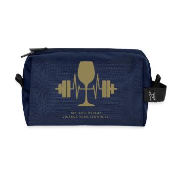 Genuss und Kraft: Wein und Gewichte - Recycelte Kulturtasche - Navy - Vorne