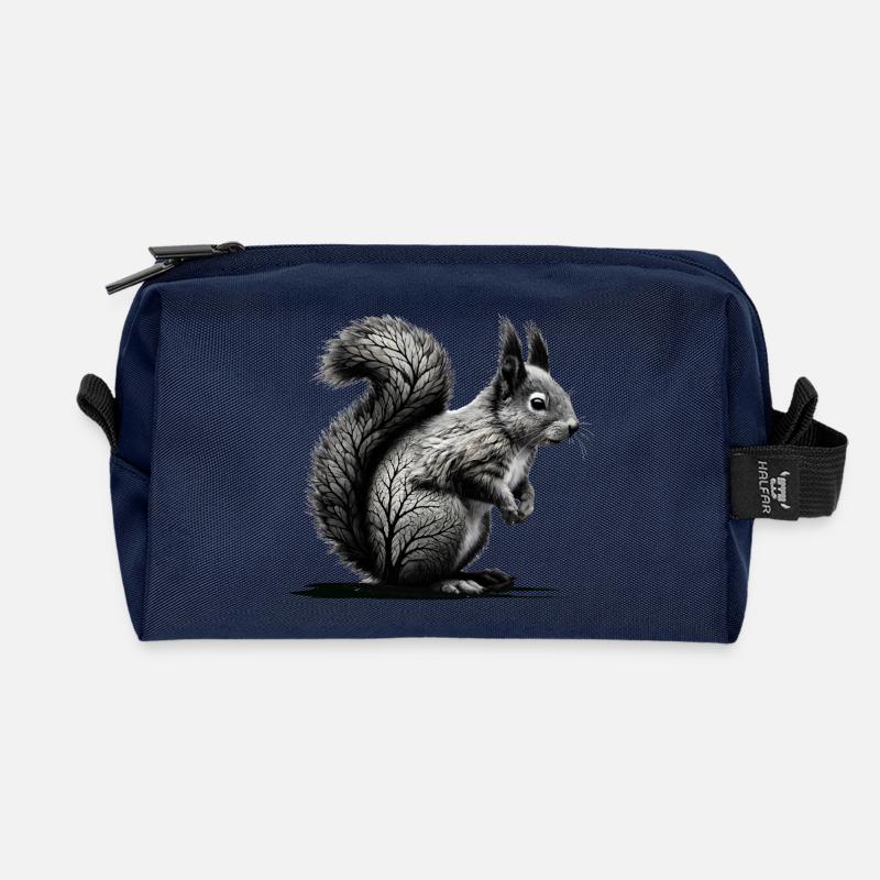 Waldeichhörnchen – Kunstvolle Naturillustration - Recycelte Kulturtasche - Navy