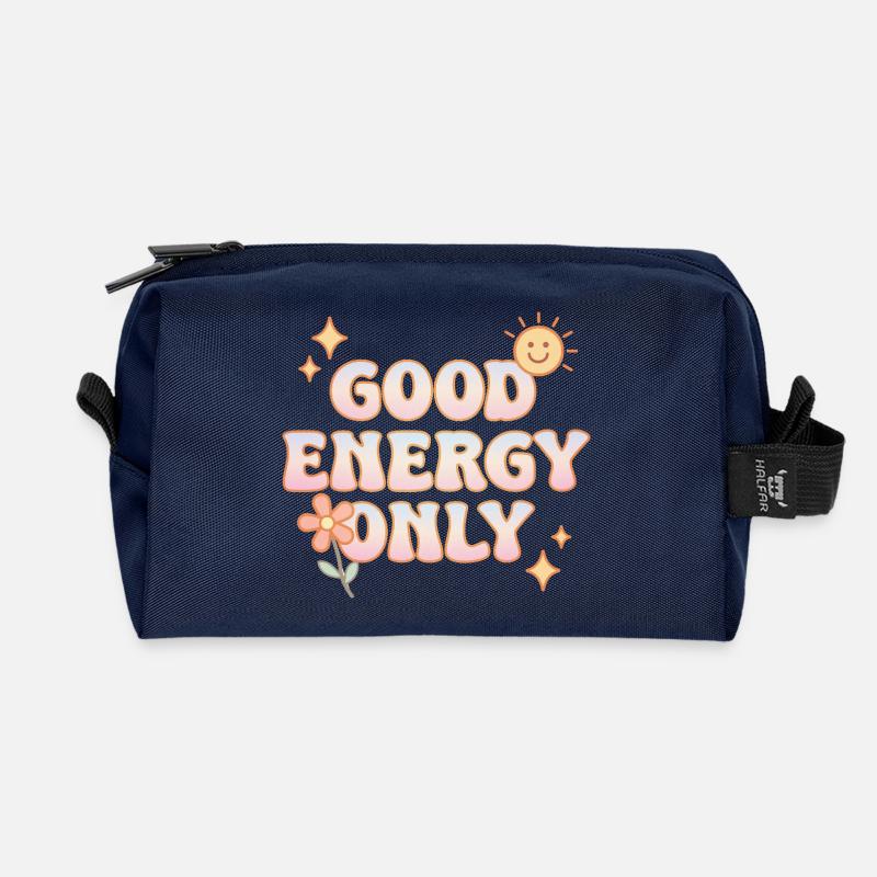 Good Energy Only – retro pastel vibes - Recycled Toiletry Zip Bag - navy