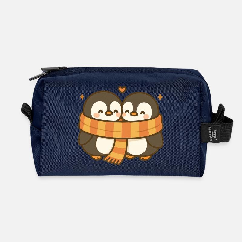 Twin Pinguin Umarmung mit Schal - Recycelte Kulturtasche - Navy