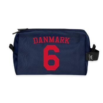Denmark 6 – Red Text Design - Recycled Toiletry Zip Bag - navy - Front
