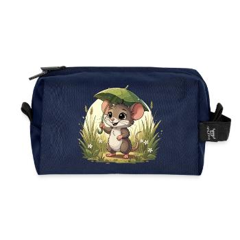 Little mouse with umbrella in the grass - Recycled Toiletry Zip Bag - navy - Front