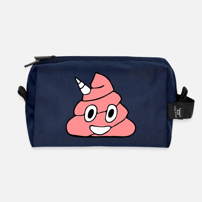Pink Unicorn Garbage Pile - Recycled Toiletry Zip Bag - navy