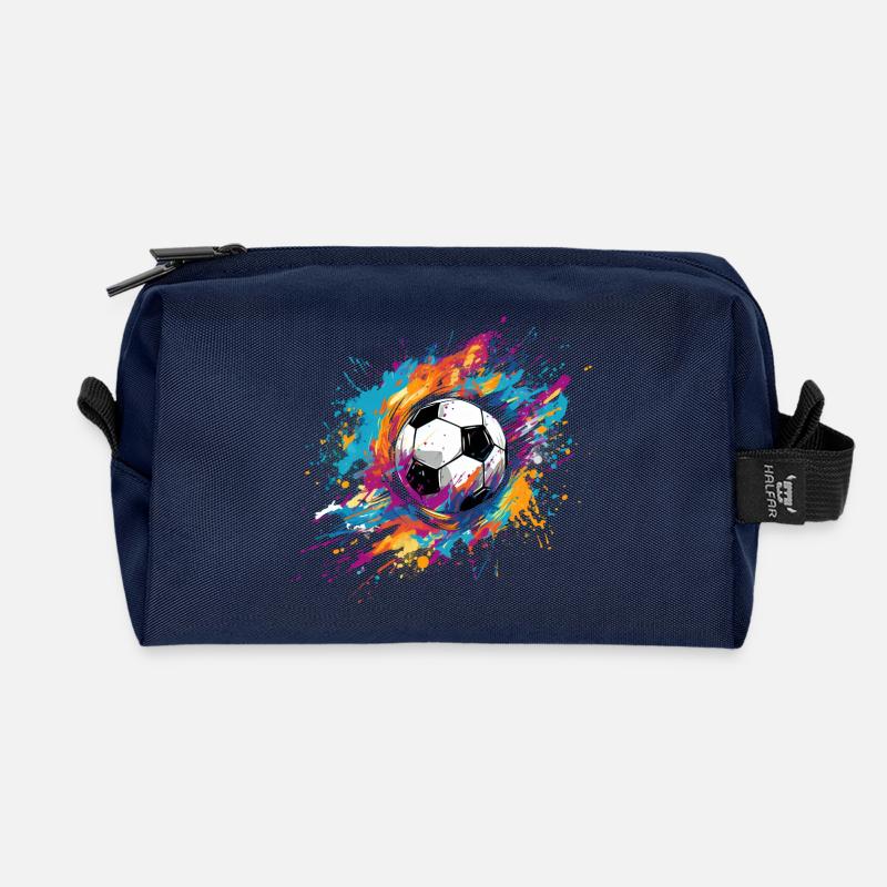 Fussball, Soccer, bunt, farbenfroh, Klecks - Recycelte Kulturtasche - Navy