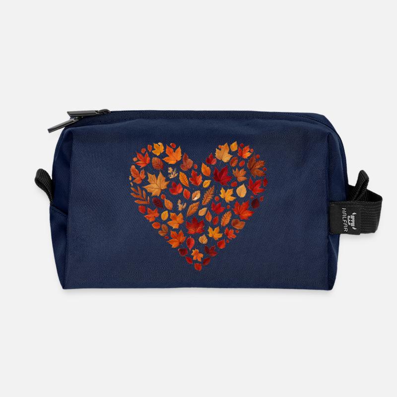 herbstliches Herz, gestaltet aus buntem Herbstlaub - Recycelte Kulturtasche - Navy
