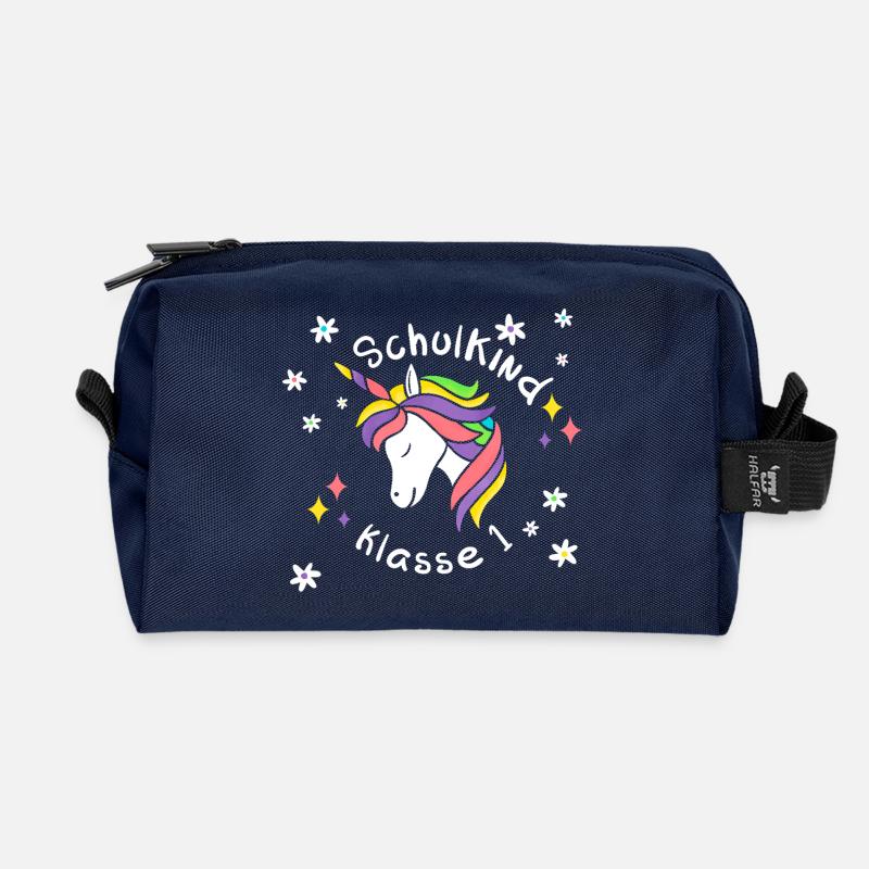 Schulkind Einschulung EINHORN - Recycelte Kulturtasche - Navy