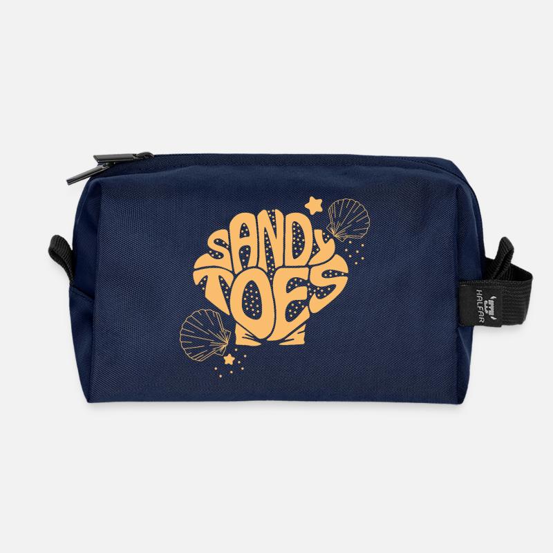 Sandy Toes Shell Typography - Recycled Toiletry Zip Bag - navy