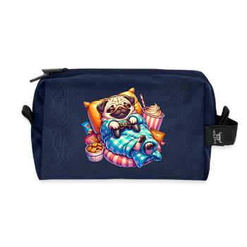 Relaxed Gaming Pug with Snacks - Recycled Toiletry Zip Bag - navy - Front