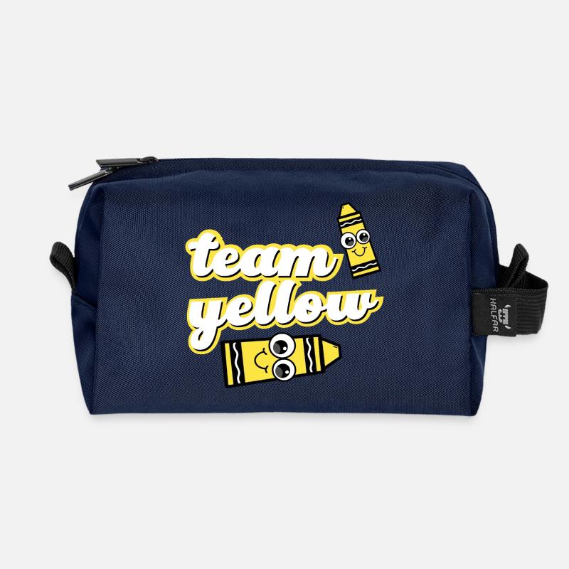 Team Gelbe Wachsmalstifte mit Gesicht - Recycelte Kulturtasche - Navy