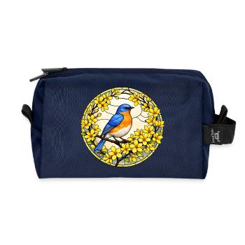 Bird Lover Shirt Bluebird Flowers Nature - Recycled Toiletry Zip Bag - navy - Front