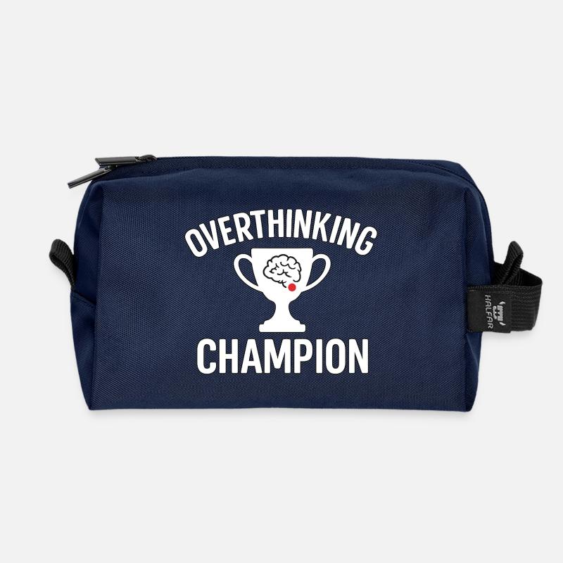 Overthinking Champion Lustiges Brain Pokal Design - Recycelte Kulturtasche - Navy