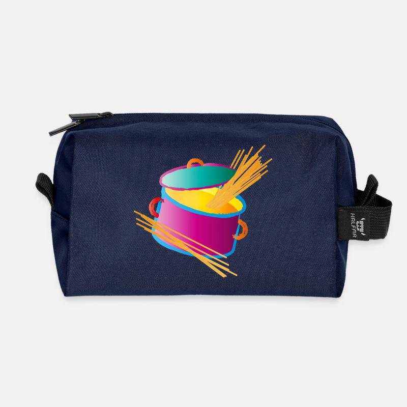 knallig bunter Kochtopf mit Deckel und Spaghetti - Recycelte Kulturtasche - Navy
