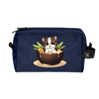 Katze mit Kokosnuss, Süßes Sommerdesign - Recycelte Kulturtasche - Navy - Vorne