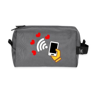Smartphone in der Hand und Telefon mit süßen Herzen - Recycelte Kulturtasche - Anthrazit - Vorne