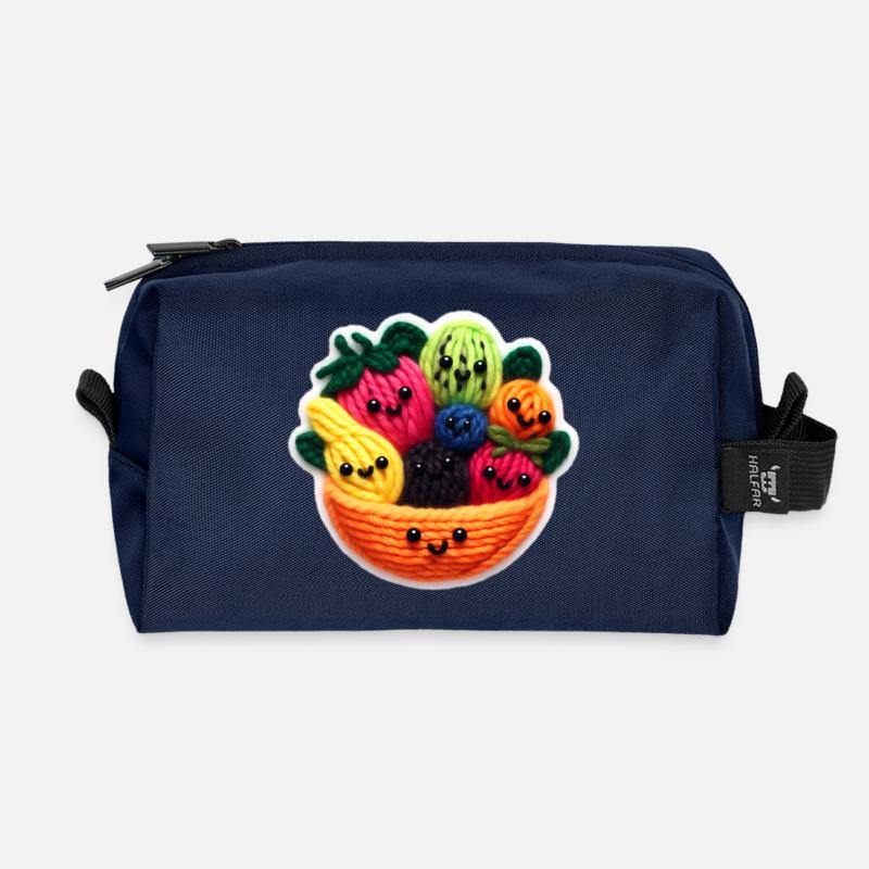 Fruit salad faces - Recycled Toiletry Zip Bag - navy