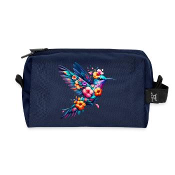 Kolibri mit Blumen geschmückt - Recycelte Kulturtasche - Navy - Vorne