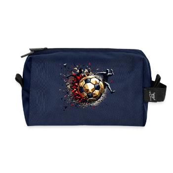 dynamische Fußballspieler spielen Fußball - Recycelte Kulturtasche - Navy - Vorne