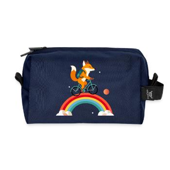 Renard joyeux sur le vélo sur l’arc-en-ciel - Trousse de toilette en tissu recyclé - marine - Devant