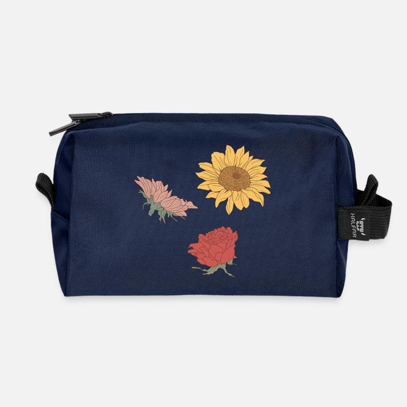 Blumen - Recycelte Kulturtasche - Navy