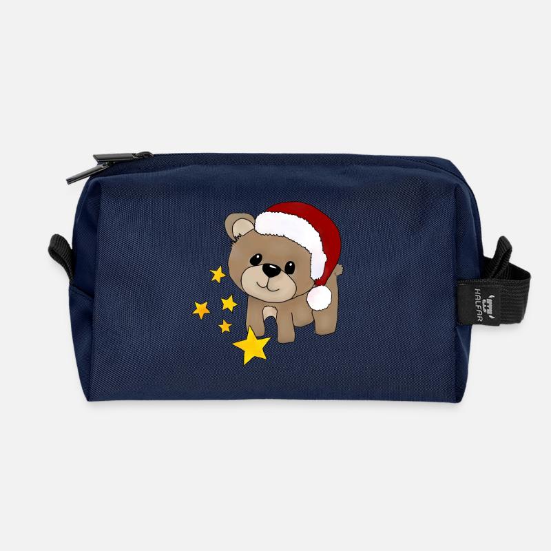 Christmas Bears - Recycled Toiletry Zip Bag - navy