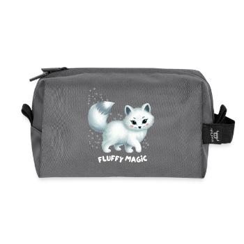 White Fox with Fluffy Kitty - Recycled Toiletry Zip Bag - anthracite - Front